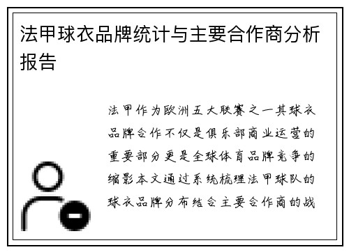 法甲球衣品牌统计与主要合作商分析报告